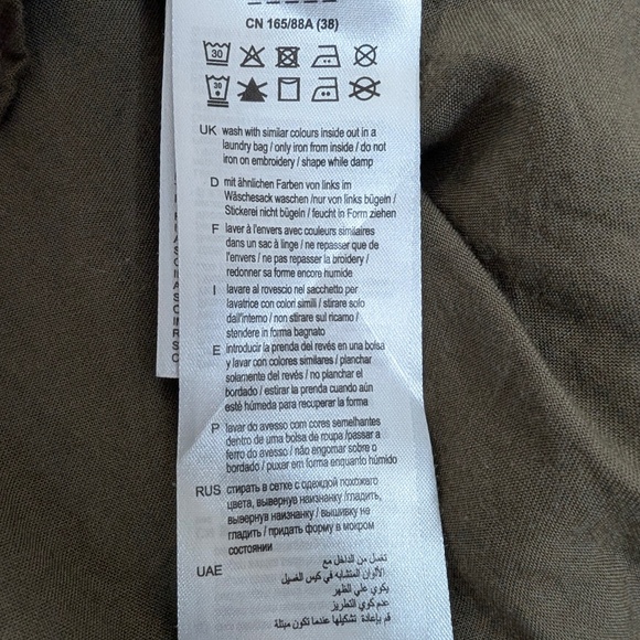 EDC Mini Dress Olive Khaki Green V-Neck Balloon Sleeve Embroidered Long Sleeve - Picture 13 of 13